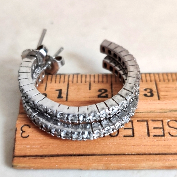 Dazzling Sterling Silver Hoops Pave CZ - Picture 7 of 16